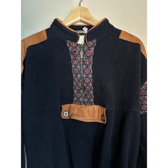 SONDRE Authentic Norwegian Design Wool Leather Trim Pull Over Sweater Jacket - Picture 3 of 7